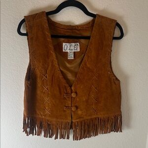 Brown Suede Leather Fringe Vest rodeo boho western size med